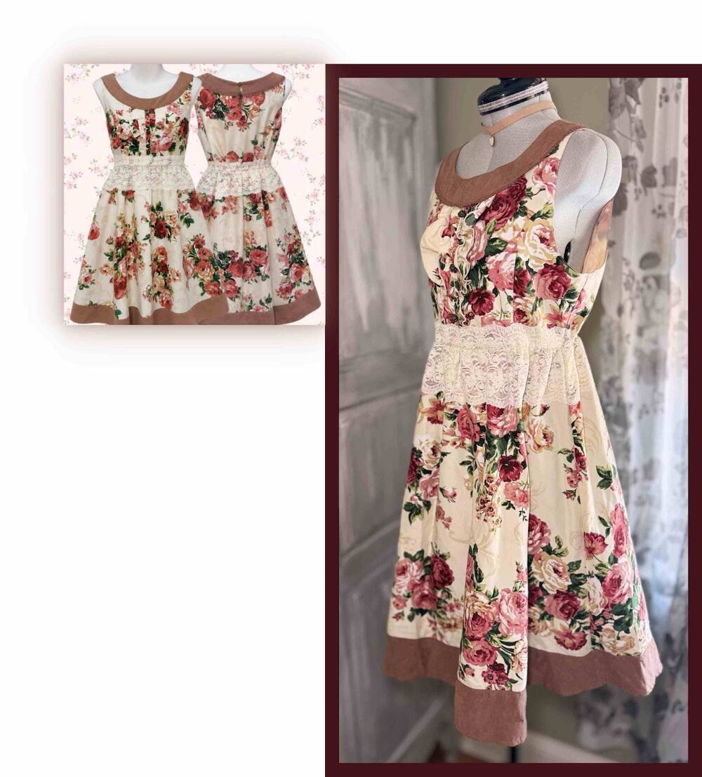Axes Femme Rose Pattern Lace Panel Tank Dress Jfashion Himekaji Coquette Floral